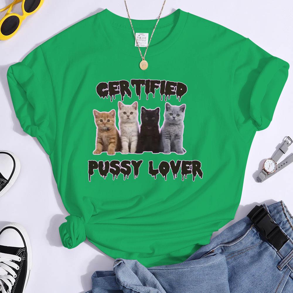 Funny CerTified Pussy Lover Meme Cat Graphic T Shirts Unisex Fashion Kawaii T-shirt Street Casual Vintage T-shirts 50614