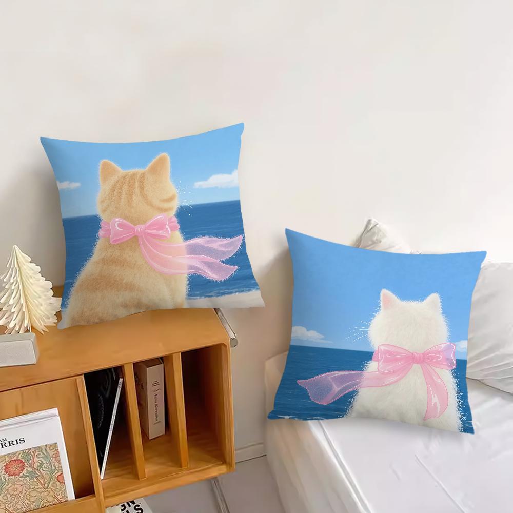 Cartoon Pink Scarf Kitten Cute cushion cover Pillow Cover Decoration Room Home Sofa living Office Car Nordic Simplicity