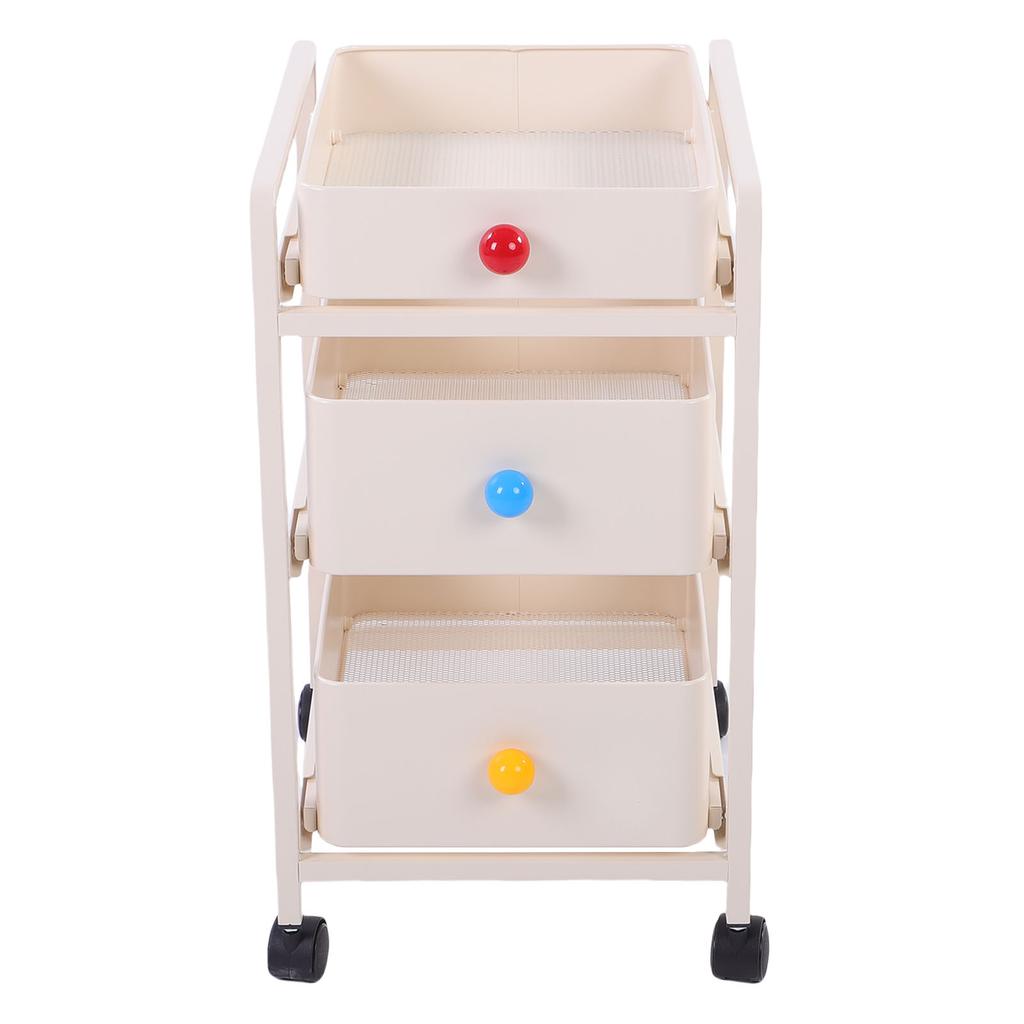Тележка для хранения Молочно-белая 3-ярусная Металлическая Передвижная Органайзер с Бесшумными Колесами, Вращающимися на 360 градусов, для Кухни Ванной