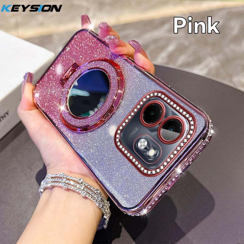 KEYSION Роскошный блестящий магнитный чехол с драгоценностями для телефона Infinix Hot 50i, чехол-подставка с зеркалом для макияжа, противоударный чехол для Infinix Smart 9