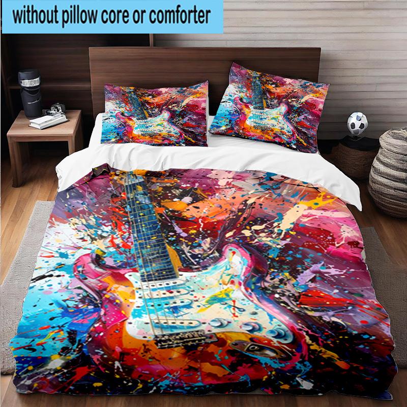 Guitar Notes Harmony 3pcs Bedding,Including 1pc Duvet Cover And 2pcs Pillowcases Perfect for Christmas,Ideal for Bedroom, Dormitory