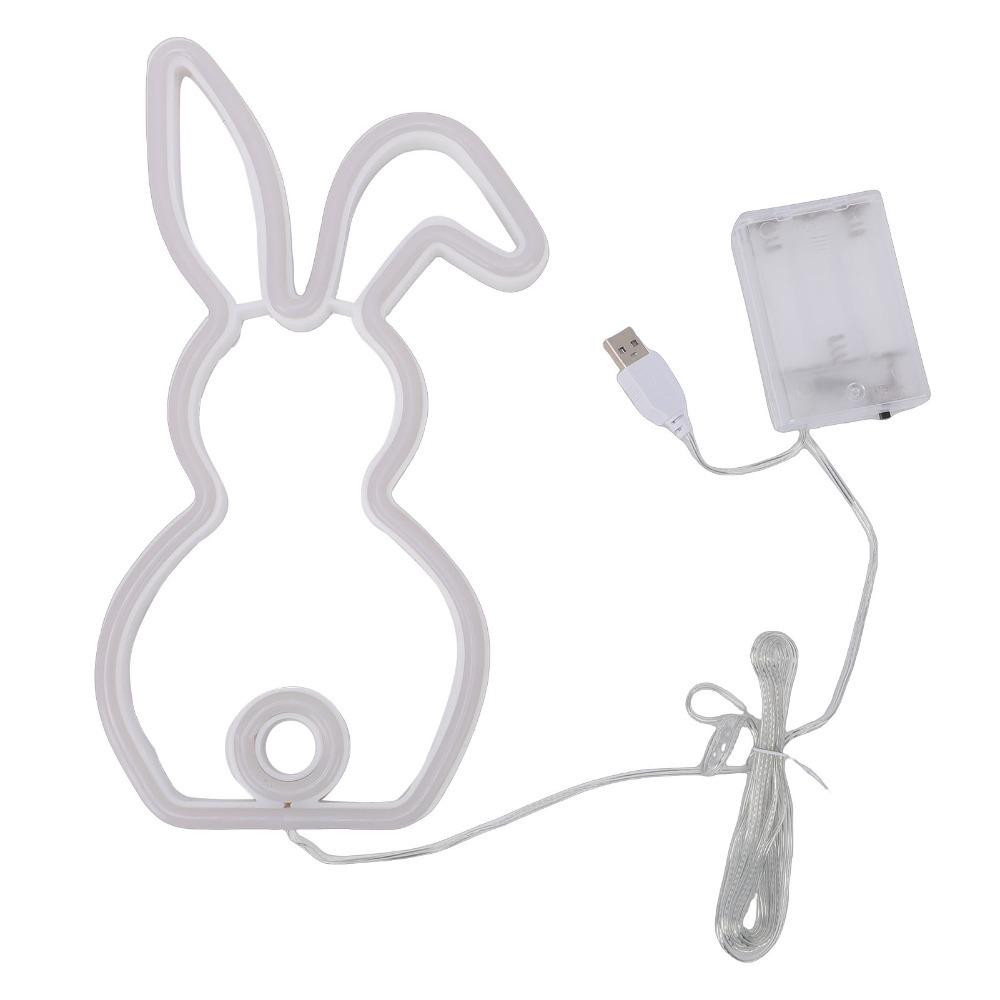 Неоновая вывеска-кролик на USB-батарейках, двухцветный светодиодный ночник-кролик, вывеска-пасхальный кролик для клуба