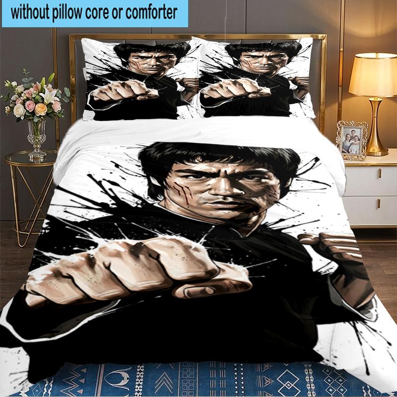 Dynamic Bruce-Lee Pose 3pcs Bedding Set,Including 1pc Duvet Cover And 2pcs Pillowcases Perfect Gift for Christmas,Ideal for Bedroom, Dormitory
