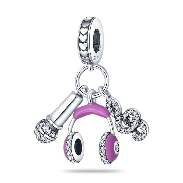 925 Silver Color Zirconium Heart Shape Charms Beads Feather Perfume Bottle Music Dangle Fit Bracelet Necklace Jewelry