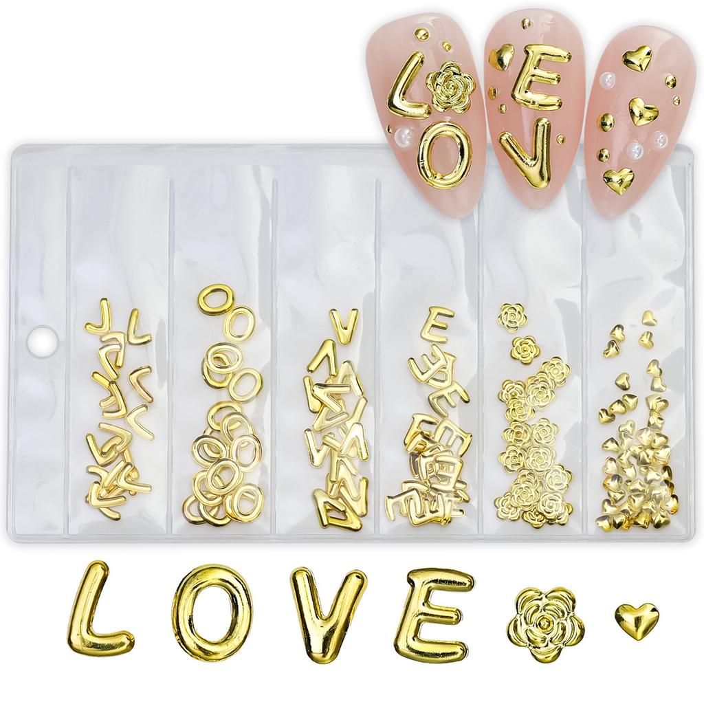 Metal Nail Art Studs 3D Metal Nail Art Jewelry Decorations Bow Heart Bubble Multi Shapes Nail Decoration Accessories