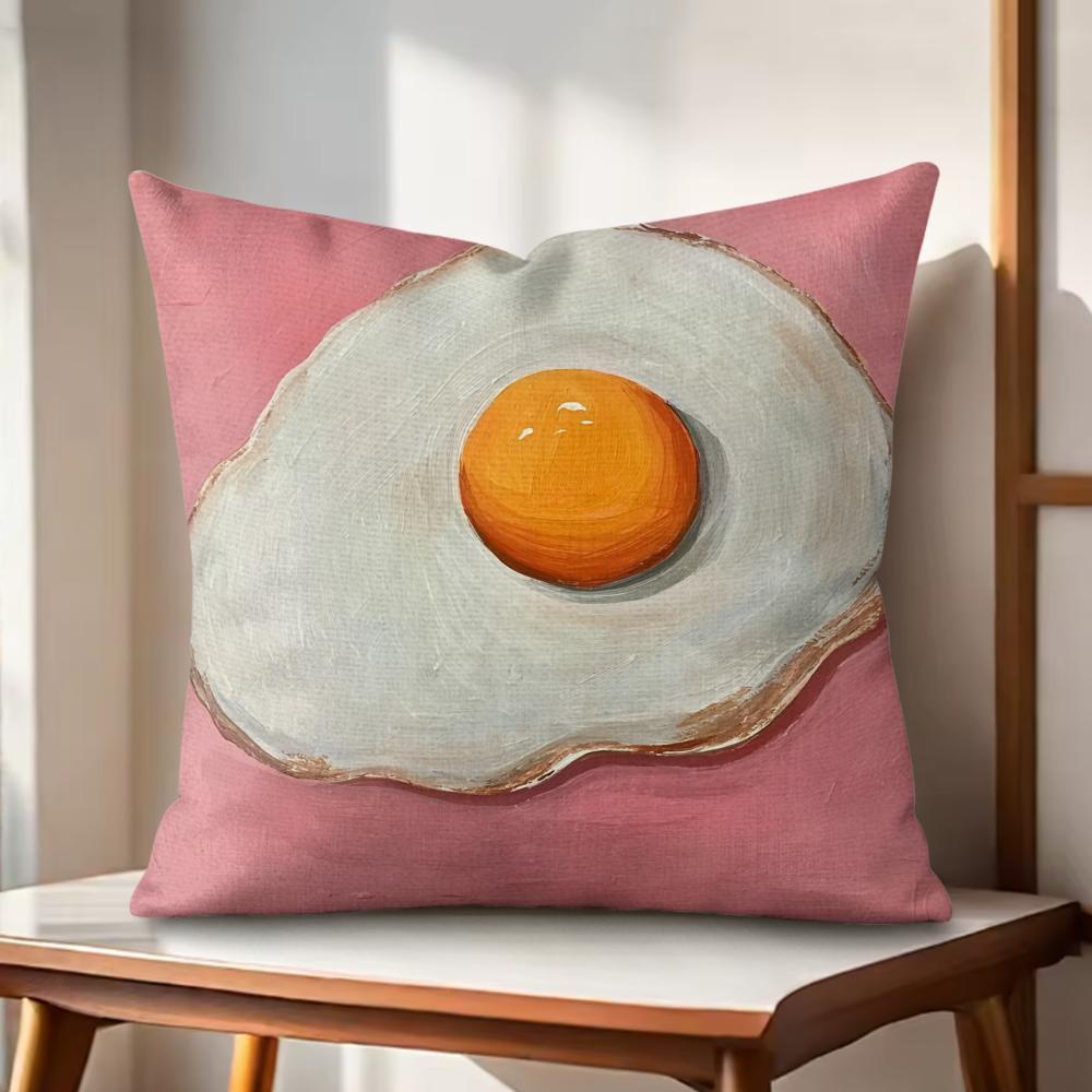 Food Fried Egg Pizza Cushion Cover Natural Linen Organic Fabric DoubleSided Printing Couch Pillow Covers Home Decor Gift