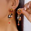 Gothic Halloween Earrings: Pumpkin & Ghost Pendant Studs with Tassels for Women