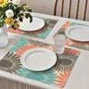4/6pcs Rectangular Placemats - 18X12 Inches Vintage Floral Wallpaper Coral Pink Teal Decorative Cloth 2D Element Pattern Design Easy-Clean Table Mat D
