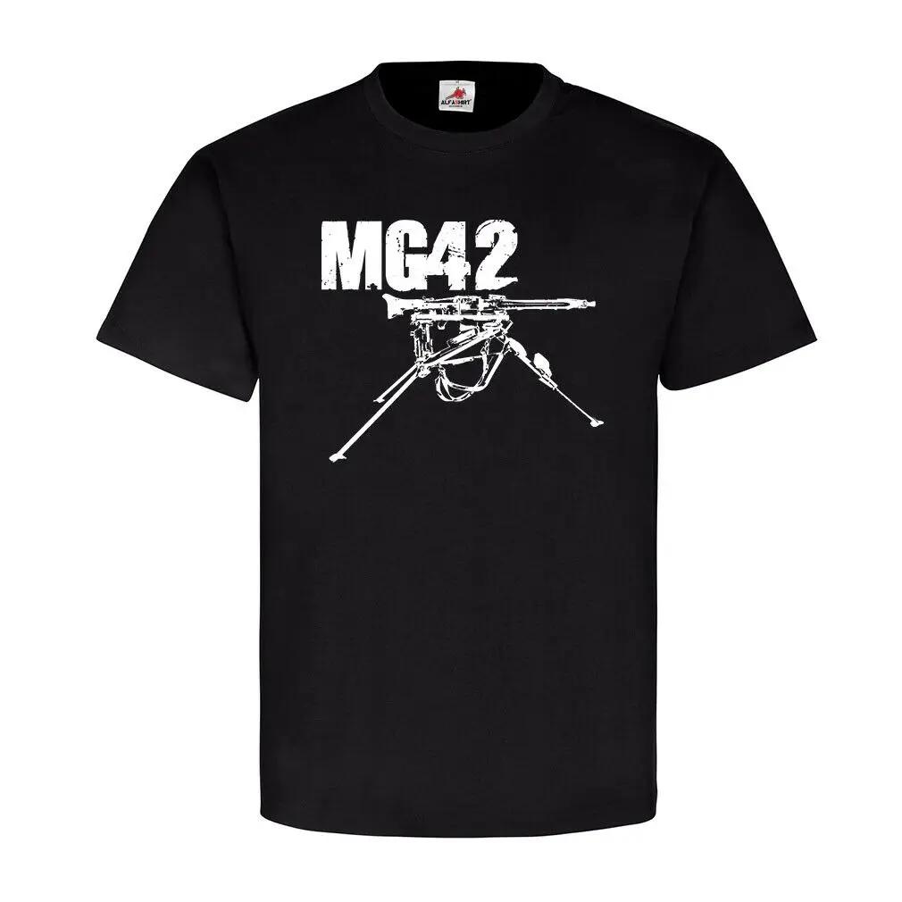 Футболка с принтом пулемета MG42, короткий рукав, 100% хлопок, повседневная, свободный крой, размеры S-3XL
