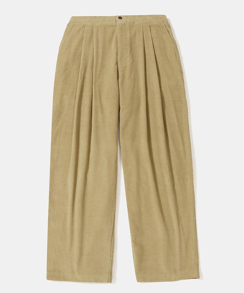 COLUMBIA UNIVERSITY Trajan Label Pintuck Wide-Fit Corduroy Pants_Beige