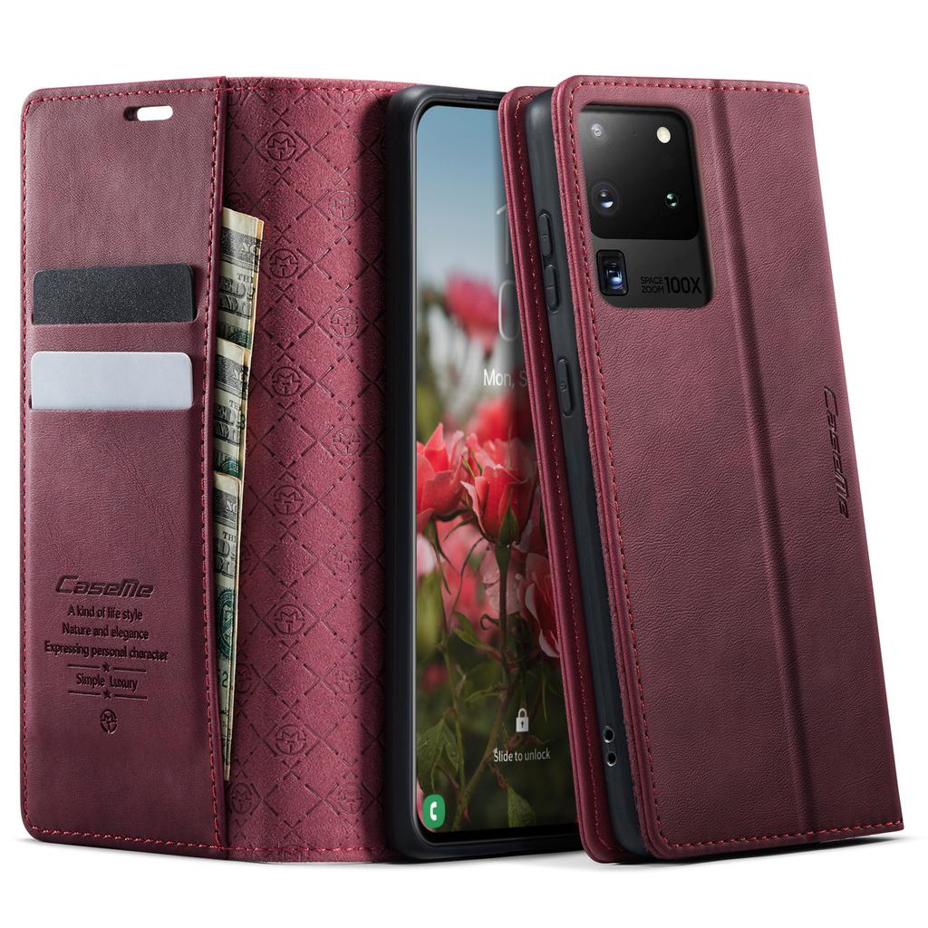 For Samsung Galaxy S20 Ultra Case CASEME 033 Series RFID Blocking Wallet Stand Calf Texture Leather Phone Cover