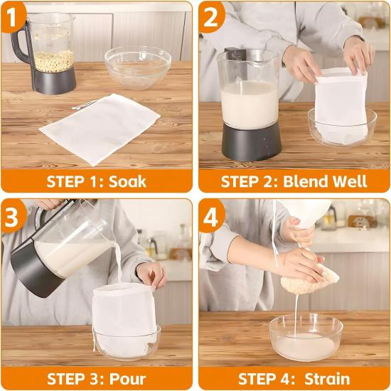 6PCS Cheese Cloth Bag for Straining, 200-Mesh 12 x 8 Inches Nylon Nut Milk Bag, Reble Food Grade Juicing Bags for Straining Fruit Juice, Yogurt, Nut