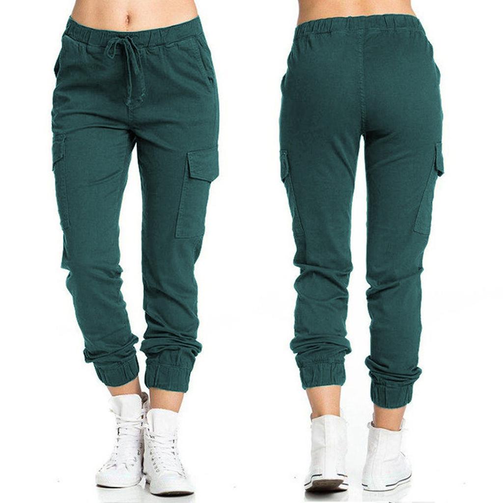 Women's Solid Color Casual Elastic Waist String Side Pocket Pencil Pants