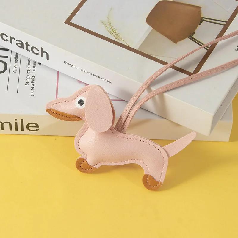 Classic Cute Puppy Dog Bag Pendant Key Chain Fashion PU Leather Dachshund Key Ring Accessories Women