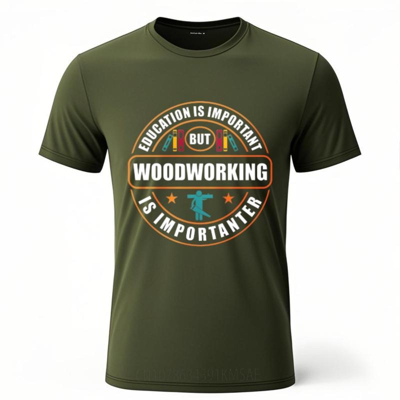 Soft Teenagers Crew Neck Tshirt Black Education Is Important But Woodworking Is Importanter Retro Boys Tees Minimalist Tshirt
