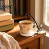 Portable Tea Bag Drip Catcher Fishing Man Holder with Coaster, Cute Stick Figure Minimalist Clip Holder, Funny Desk Cup Catcher, Novelty Accessory for