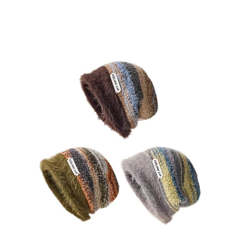 Pile hat female Maillard wind winter Internet celebrity big head circumference spring and autumn postpartum confinement hat warm knitted cold hat