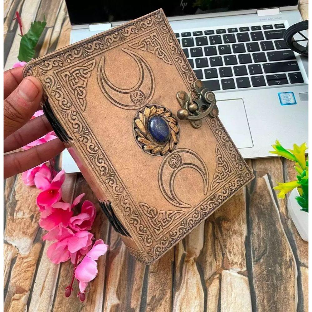 Кожаный журнал «Тройная луна» ручной работы Журнал «Книга теней», журнал «Гримуар»