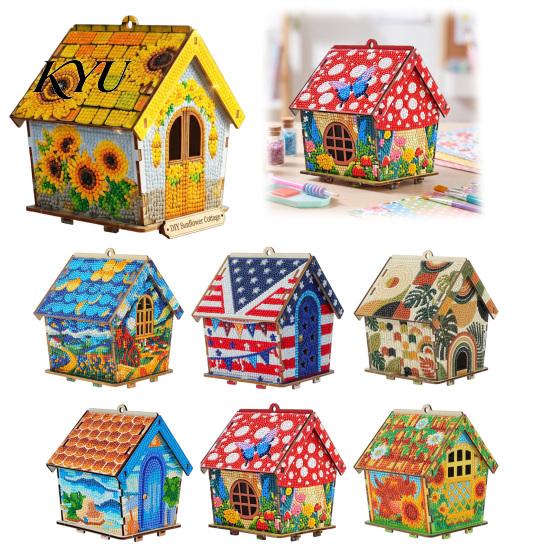 3D Wooden Puzzle DIY Christmas House Rhinestone Painting Kit, Sunflower Diamond Art Decoration Craft Cabin, Handicraft Arts Ornament for Desktop