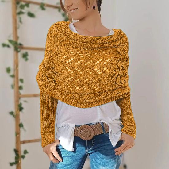 1/2Pcs Knitted Cable Wrap with Sleeves Bohemian Style Sweater Scarf Open Stitch Hollow Crochet Braided Scarf Shawl