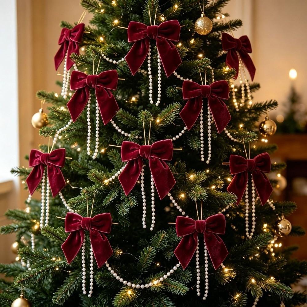 Tassel Christmas Tree Ornament Velvet Window Hanging Decoration Elegant Velvet Bow Christmas Tree