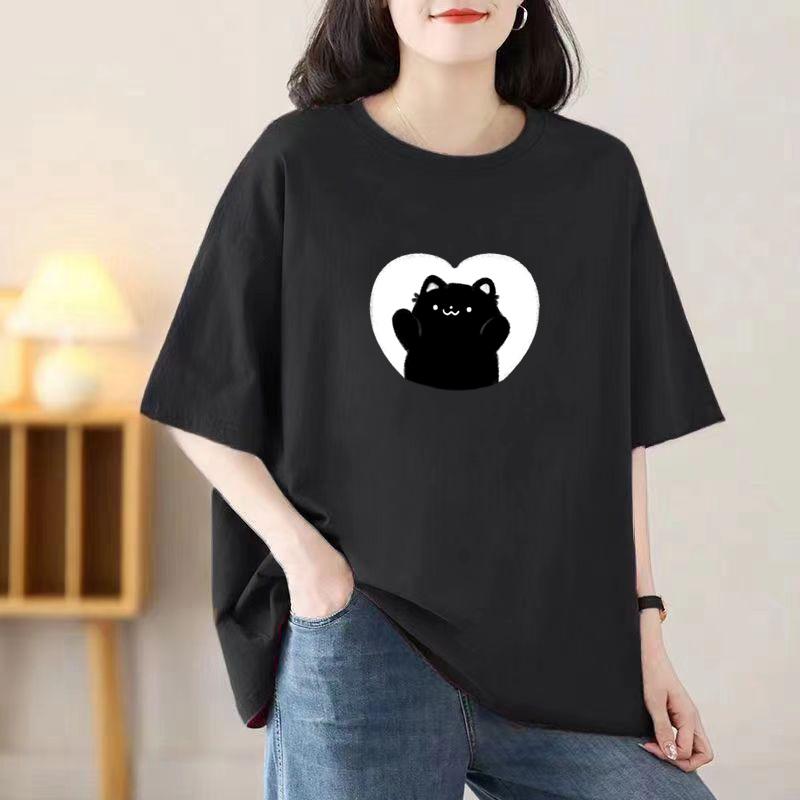 Женская летняя популярная футболка с короткими рукавами из хлопка, дышащая, свободная футболка с принтом, повседневная