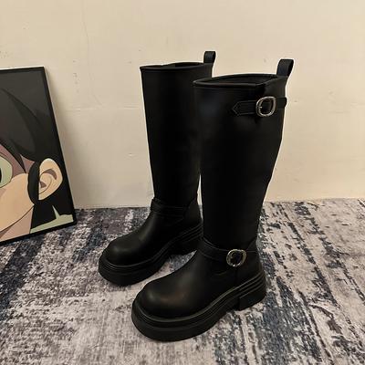 Мода 2024 горячая распродажа новые износостойкие нескользящие зимние ботинки до колена с круглым носком для женщин однотонные модные ботинки на молнии сбоку