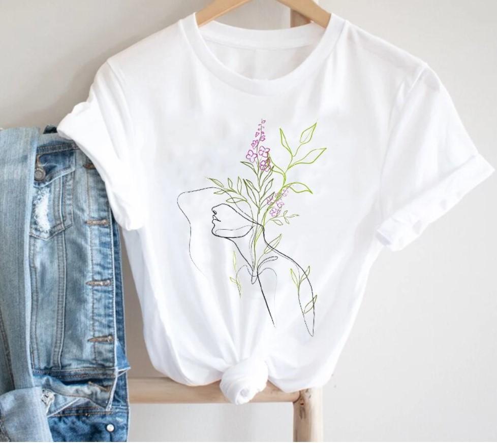 Creative Face Graphics Woman Graphics 90S Blouses Harajuku Summer Short Sleeve O-Neck White Female Tops Streetwear Y2K Clothing