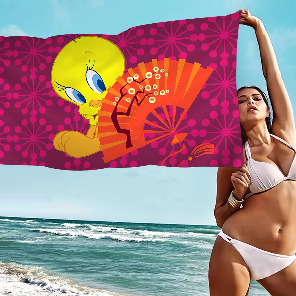 Yellow Cartoon T-Tweetys Bird Microfiber Blanket Quick Drying Beach Towels Oversized Printing Super Absorbent Pool Towel Blanket