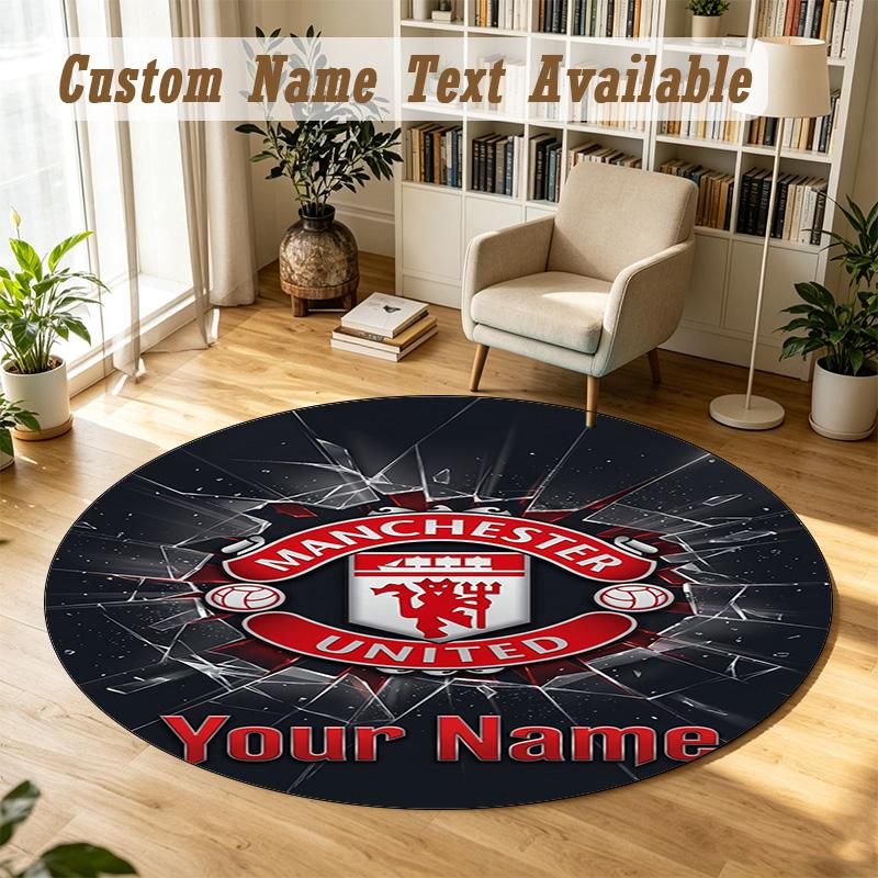 Round Rug Custom NameManchester United Pattern Non Slip Carpet Home Floor Decor