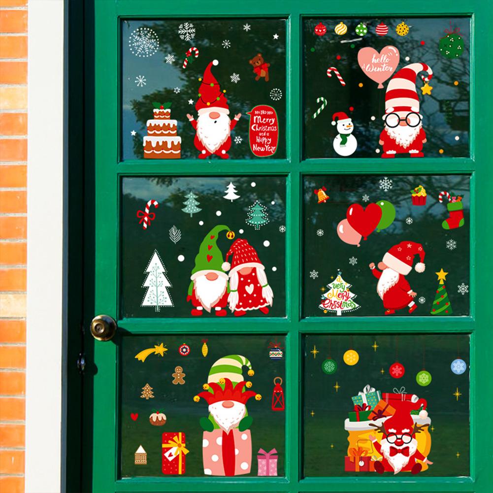 1 Set Of Christmas Dwarf Window Stickers Static Clings For Window Glass Door Decoration Scene Layout