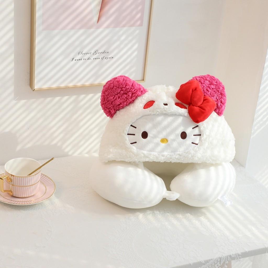 Подушка для шеи в форме буквы U Hello Kitty с милой шапочкой для путешествий и отдыха в офисе