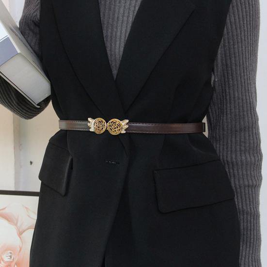 Женский ремень регулируемый из искусственной кожи с пряжкой с розовым узором пояс для платья рубашки свитера пальто аксессуар