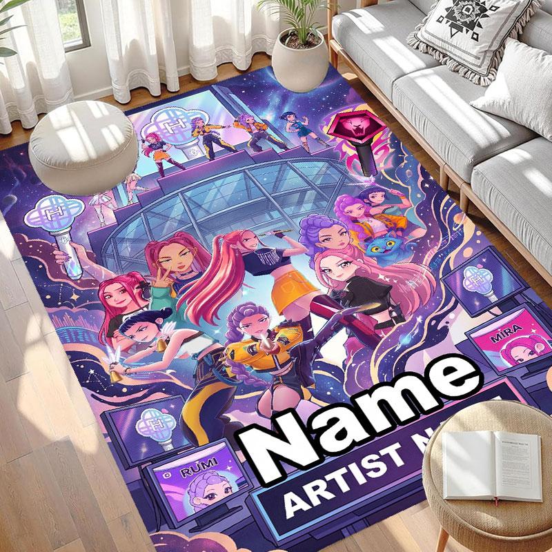 Custom Name Personalized Kpop Demon Hunter Print Carpet, Versatile Home Decor Rug, for Playroom, Apartment, Balcony, Entryway, Hallway Gift