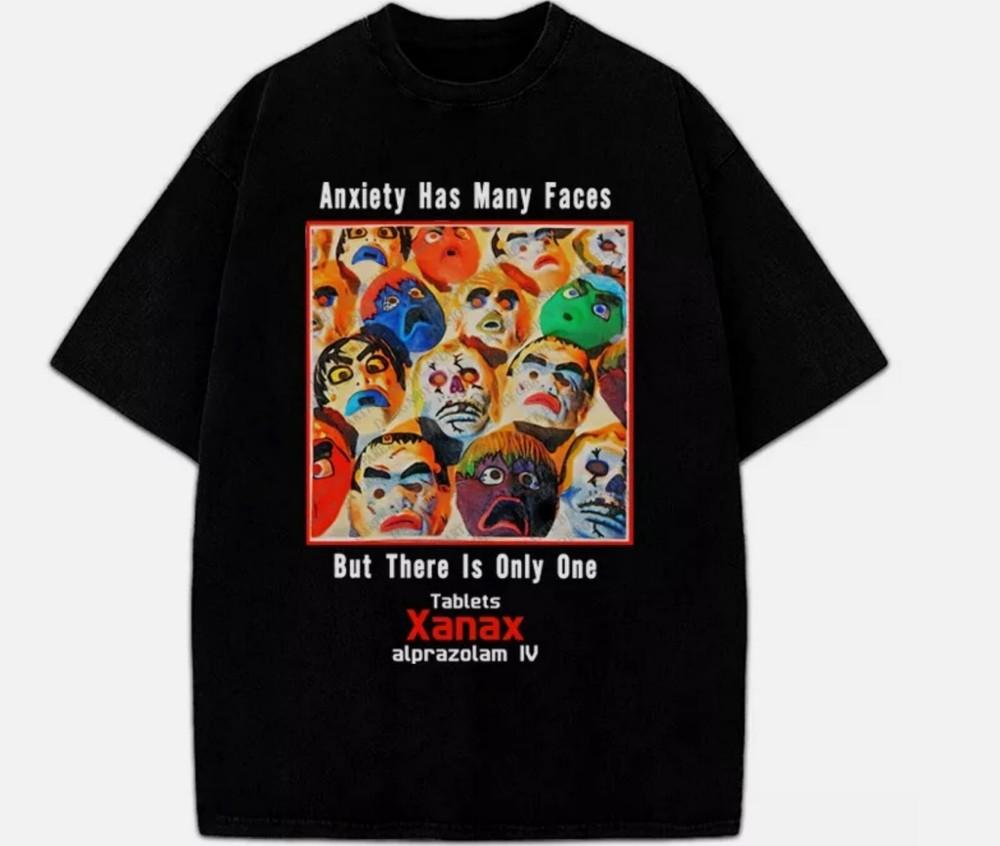 Футболка Xanax Anxiety Has Many Faces Винтажный Рекламный Ретро Кастомный Графический Футболка Унисекс