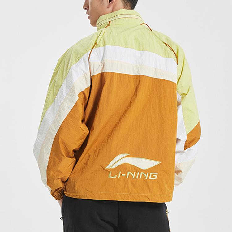 Li Ning Color Block Half Zip Packable Hooded Jacket Men Jackets Yellow AFDQ379-3