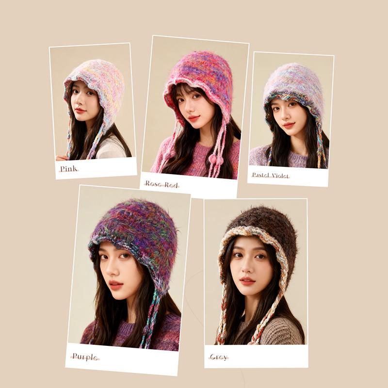 Женская вязаная шапка-ушанка с цветными блоками в стиле Fair Isle - Теплая, универсальная, защищающая уши для осени и зимы