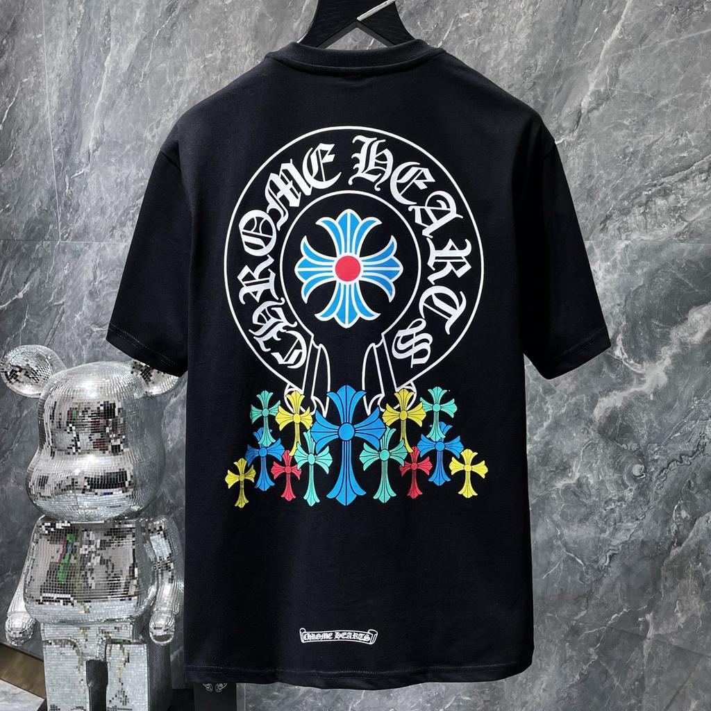 8708 CHROME HEARTS Лето 2026 Новый Высококачественный Хлопок Круглый Вырез Свободный Большой Размер Мужская и Женская Футболка Футболка для Пары