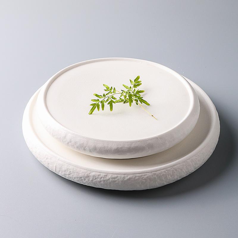 Frosted White Texture Display Plate Molecular Cooking Tableware Drum Flat Plate Ceramic Cold Dish Western Food French Plate