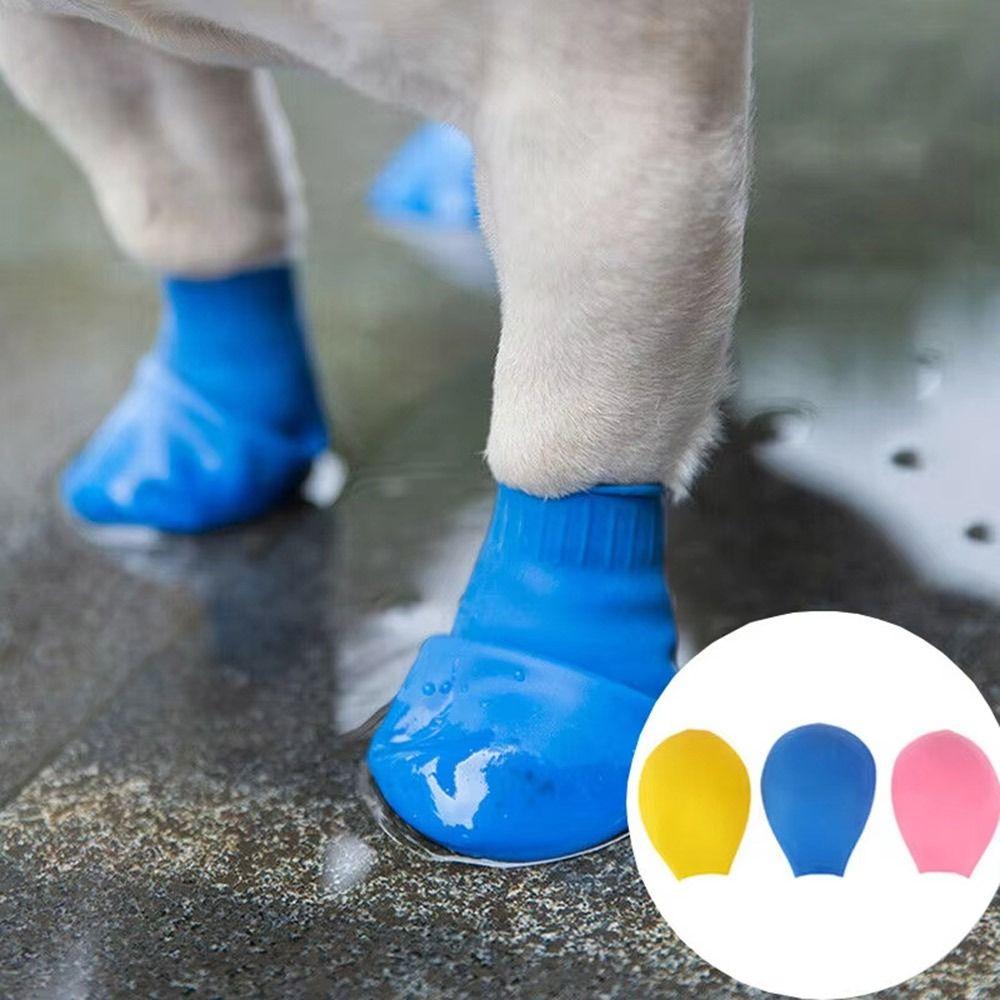 4 шт. Прочные Водонепроницаемые Собачьи Ботинки Воздушный Шар Резина Противоскользящие Дождевые Сапоги для Животных Ботинки для Маленьких Собак Чихуахуа Крупных Собак