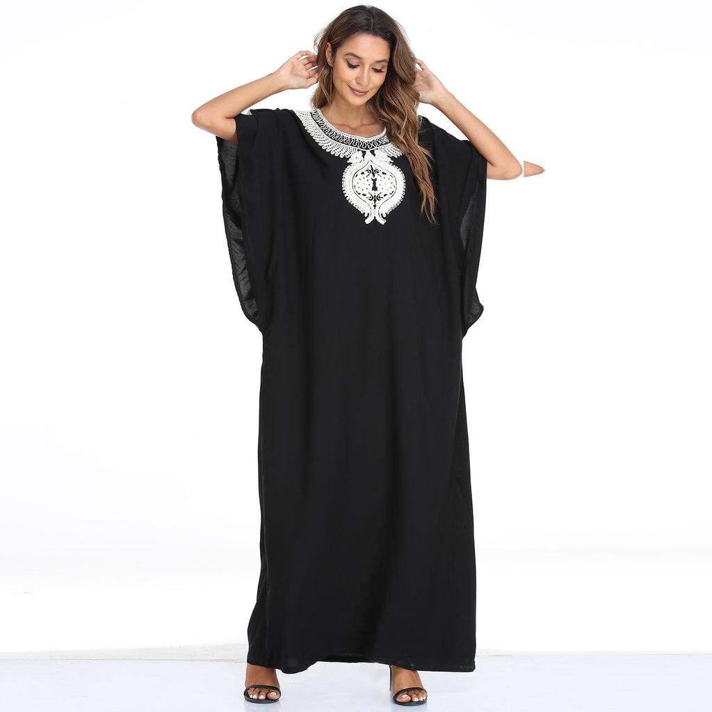 Muslim Women's Short-Sleeve Kaftan: Loose Fit Long Dress In Large Sizes