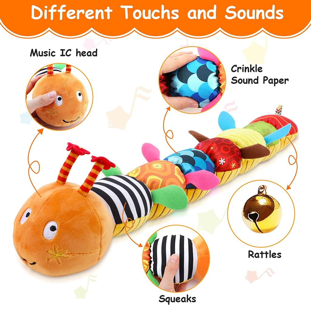 Musical Caterpillar Stuffed Animal Toys Infant Soft Plush Toy with Multi-Sensory Crinkle,Rattle & Textures for Babies 0-12 Months Newborn Children