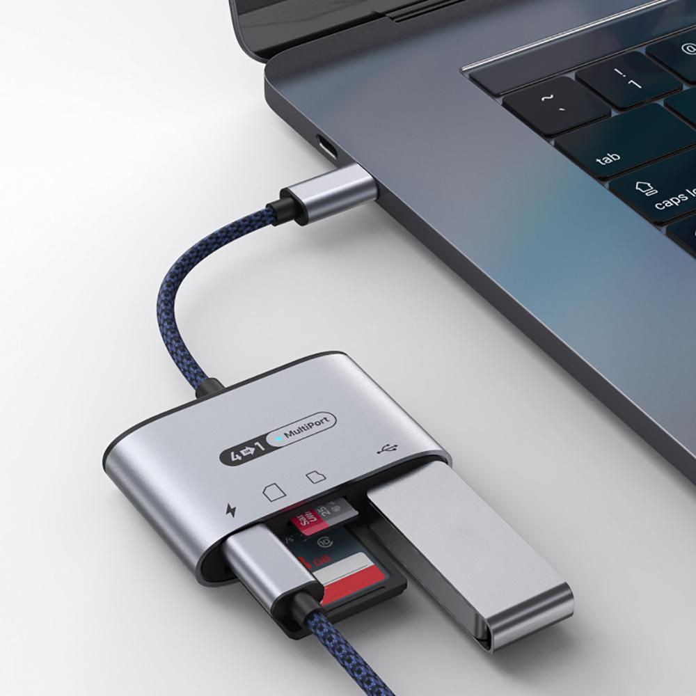 Устройство чтения карт 4-в-1 типа C для передачи данных SD и TF USB 3.0 USB-C Быстрая зарядка