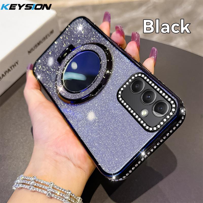 KEYSION Роскошный блестящий чехол с драгоценными камнями, магнитный чехол для телефона для Samsung Galaxy A54 5G A34 A24 A14, чехол-подставка с зеркалом для макияжа, противоударный чехол