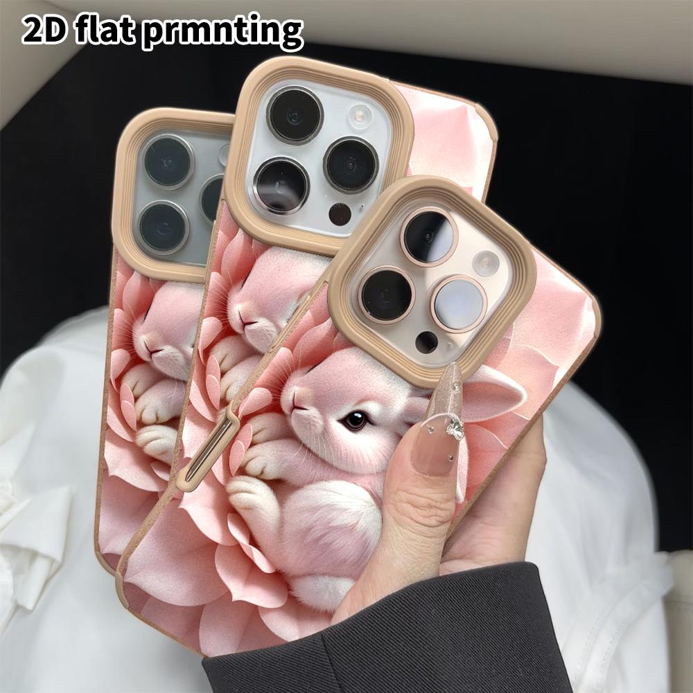 Phone Case: 2D flat lambskin suitable for iPhone 18, 17, 16, 15, 14, 13 Pro protective cases, little lotus bunny, Christmas and Halloween gifts