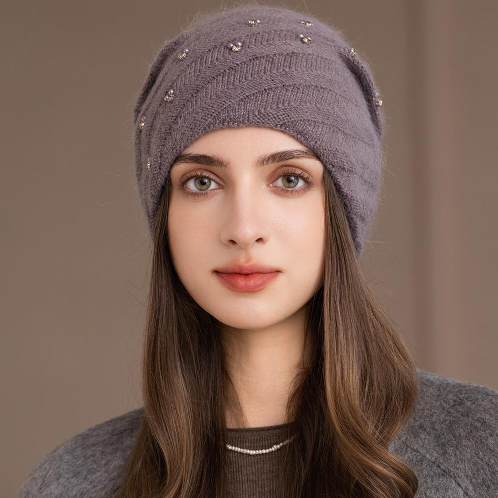 Новая женская зимняя шапка, украшенная шапка-бини, круговой стиль намотки, смесь кроличьего меха, теплая зимняя шапка, Y2K, женская уличная вязаная шапка