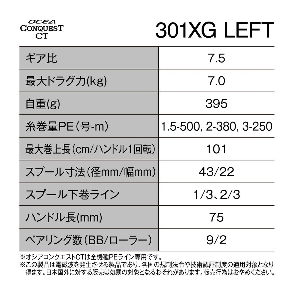 SHIMANO 24 Ocea Conquest CT 301XG Мультипликаторная катушка (Левая ручка)