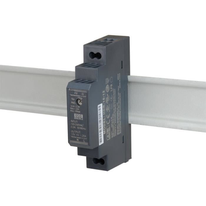 Alimentation AC-DC - MeanWell - HDR-15-12 - 12VDC - 1.25A - Ultra-mince DIN