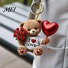 Acrylic Rose Decoration Teddy Bear Hanging Ornament, Holding Heart Balloon Red Bouquet Decoration, Ornament Car Rearview Mirror 2D Flat Pendant