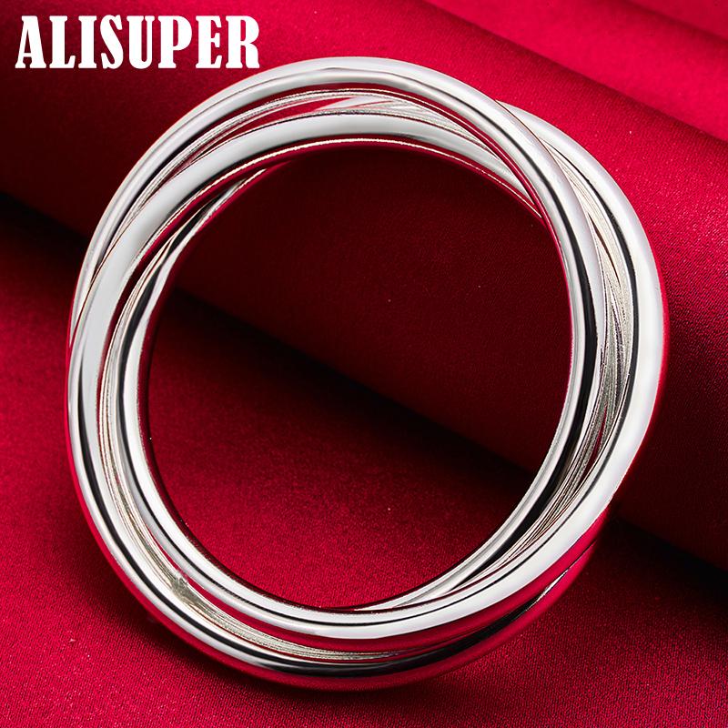 Браслет из стерлингового серебра 925 пробы с тремя нитями, гладкий твердый браслет, ювелирные изделия